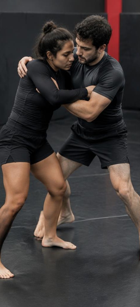 Clinch & Körpergriffe im No-Gi Grappling-Training – KI-generiertes Demomotiv